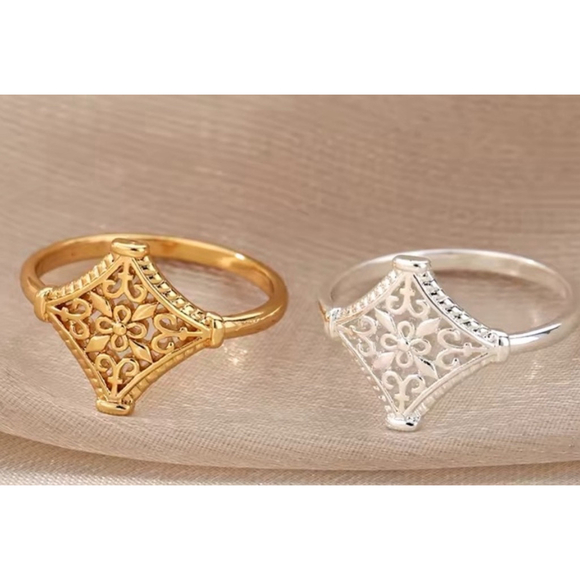 NEW 14k White Gold Plated 316L Cut Out Filigree Ring Size 6.5‎ - Picture 10 of 13